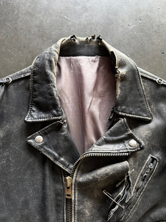 50’s Thrashed Safety Pin Biker Leather Jacket