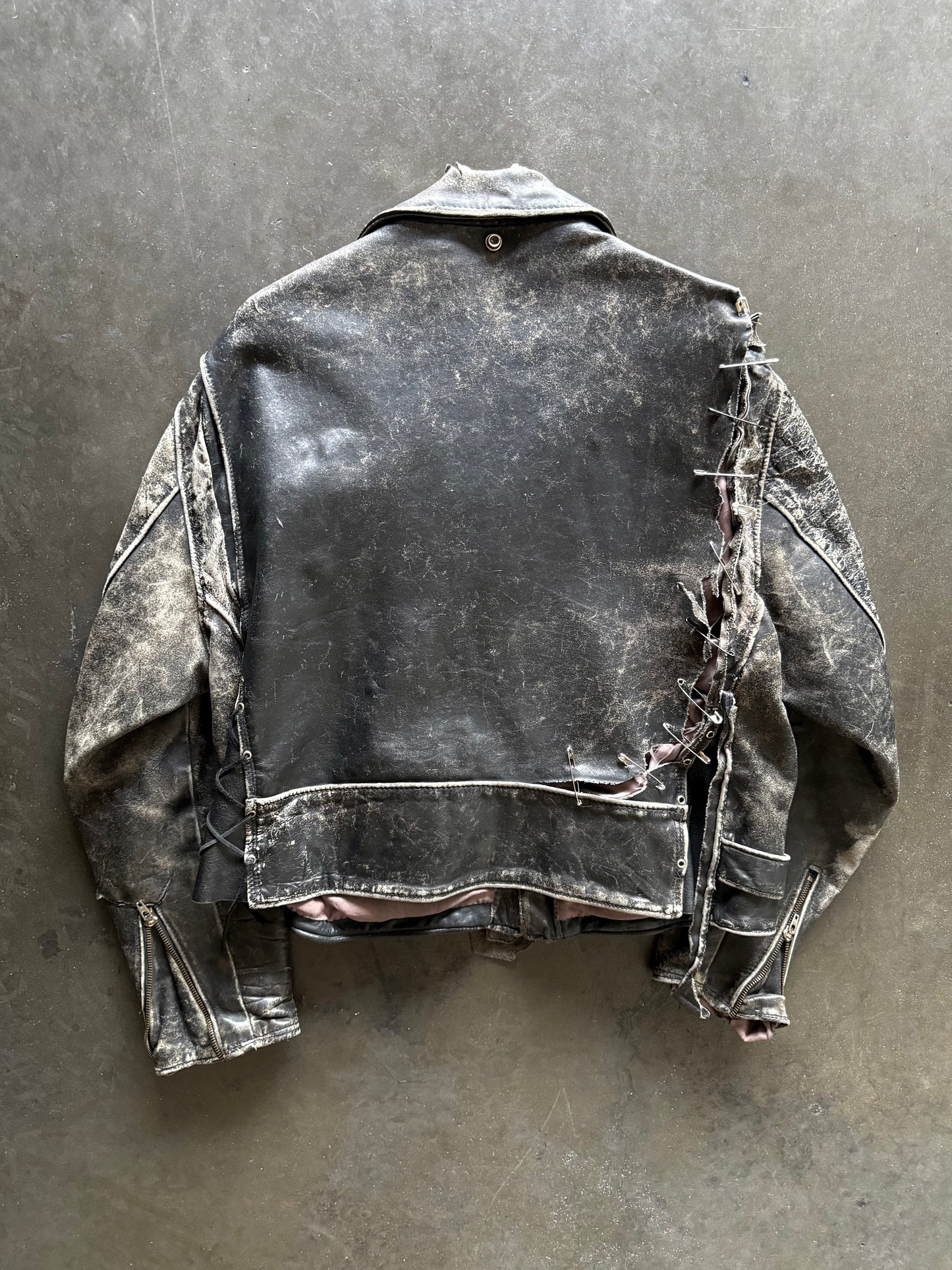 50’s Thrashed Safety Pin Biker Leather Jacket