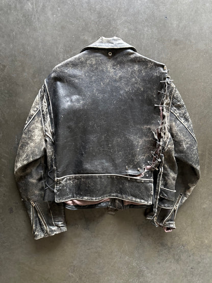 50’s Thrashed Safety Pin Biker Leather Jacket