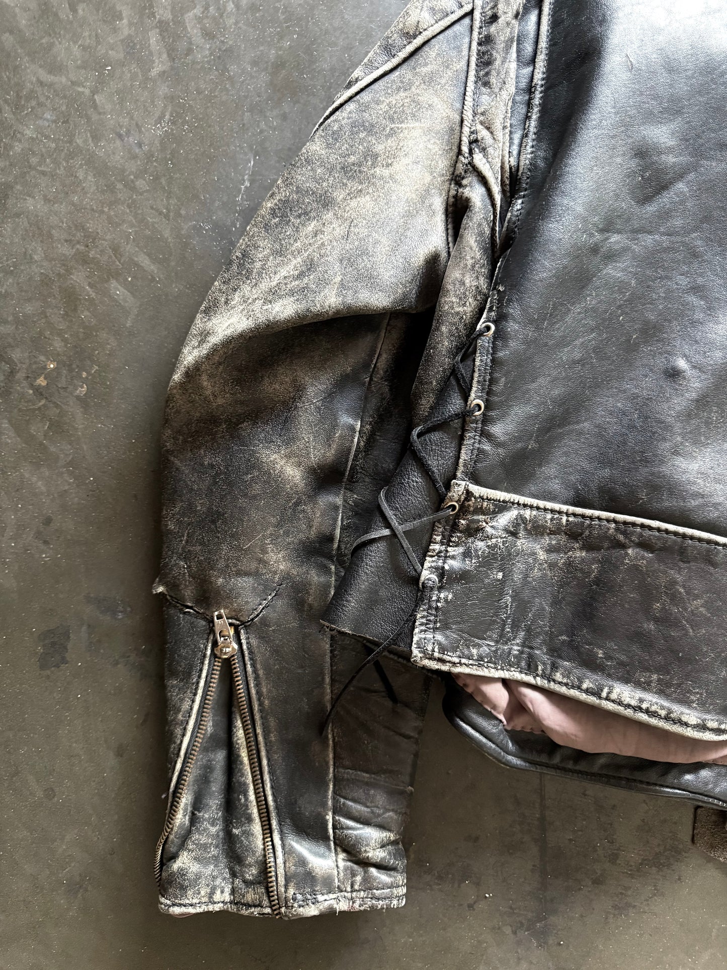 50’s Thrashed Safety Pin Biker Leather Jacket