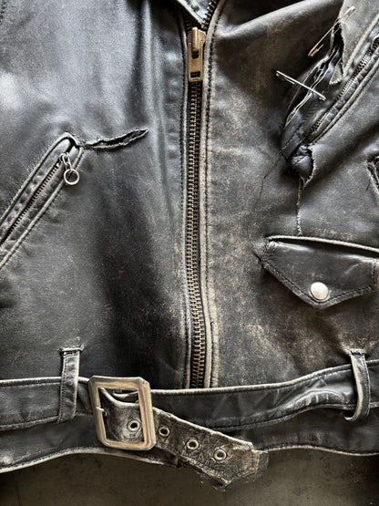 50’s Thrashed Safety Pin Biker Leather Jacket