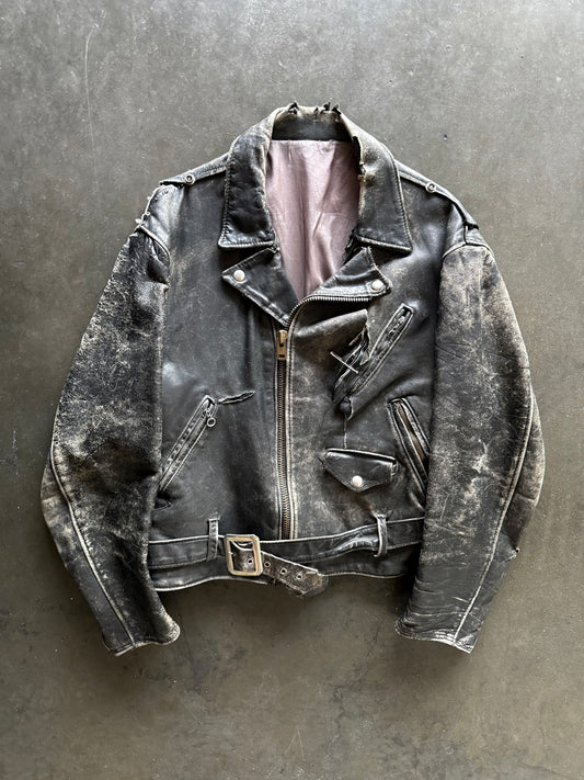 50’s Thrashed Safety Pin Biker Leather Jacket