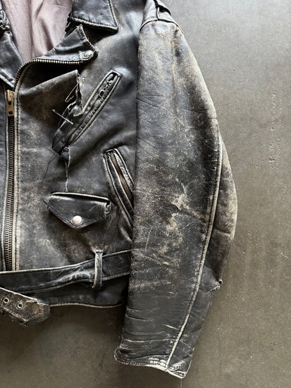 50’s Thrashed Safety Pin Biker Leather Jacket